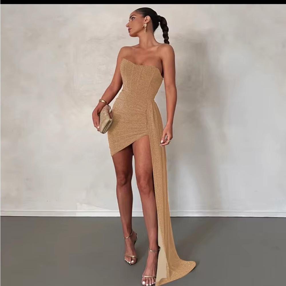 Strapless Tan Dress